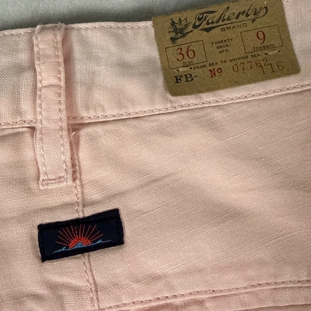 Faherty Shorts Mens 36 Pink Linen Coastal Garment Dyed 9 Inseam Summer Beach New